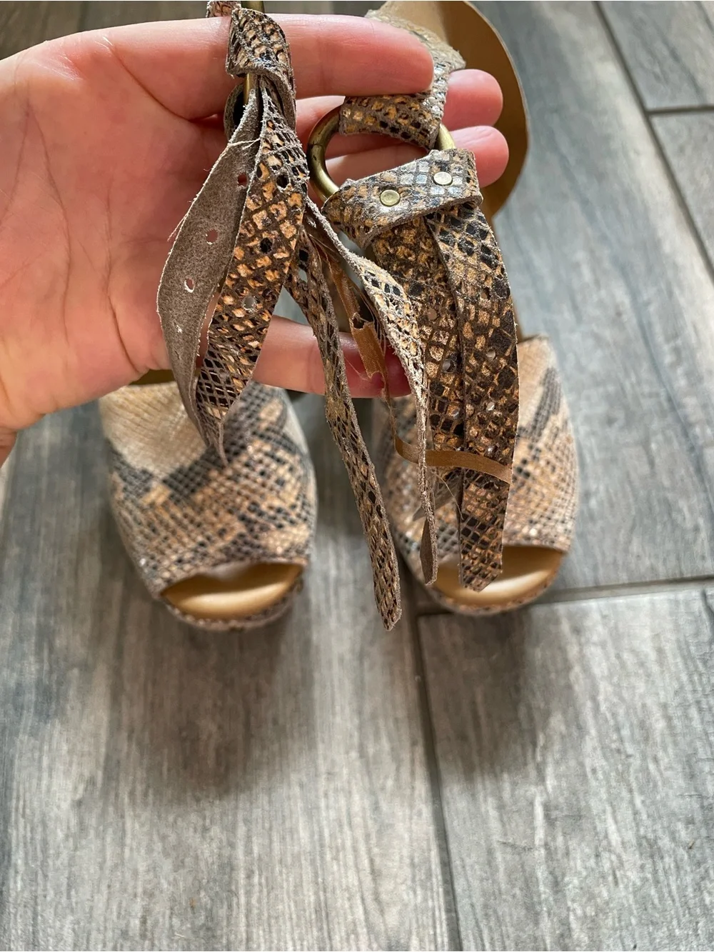 Free People Tan Snake-Print Block Heel Sandals